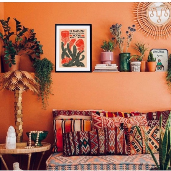 Art Nouveau print canvas wall art Mexico hanging Jungalow giclee flower cactus - Picture 3 of 4